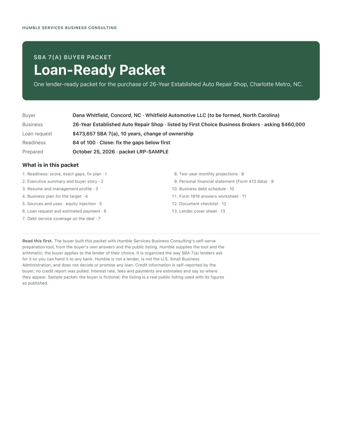 Sample packet, page 1 of 14